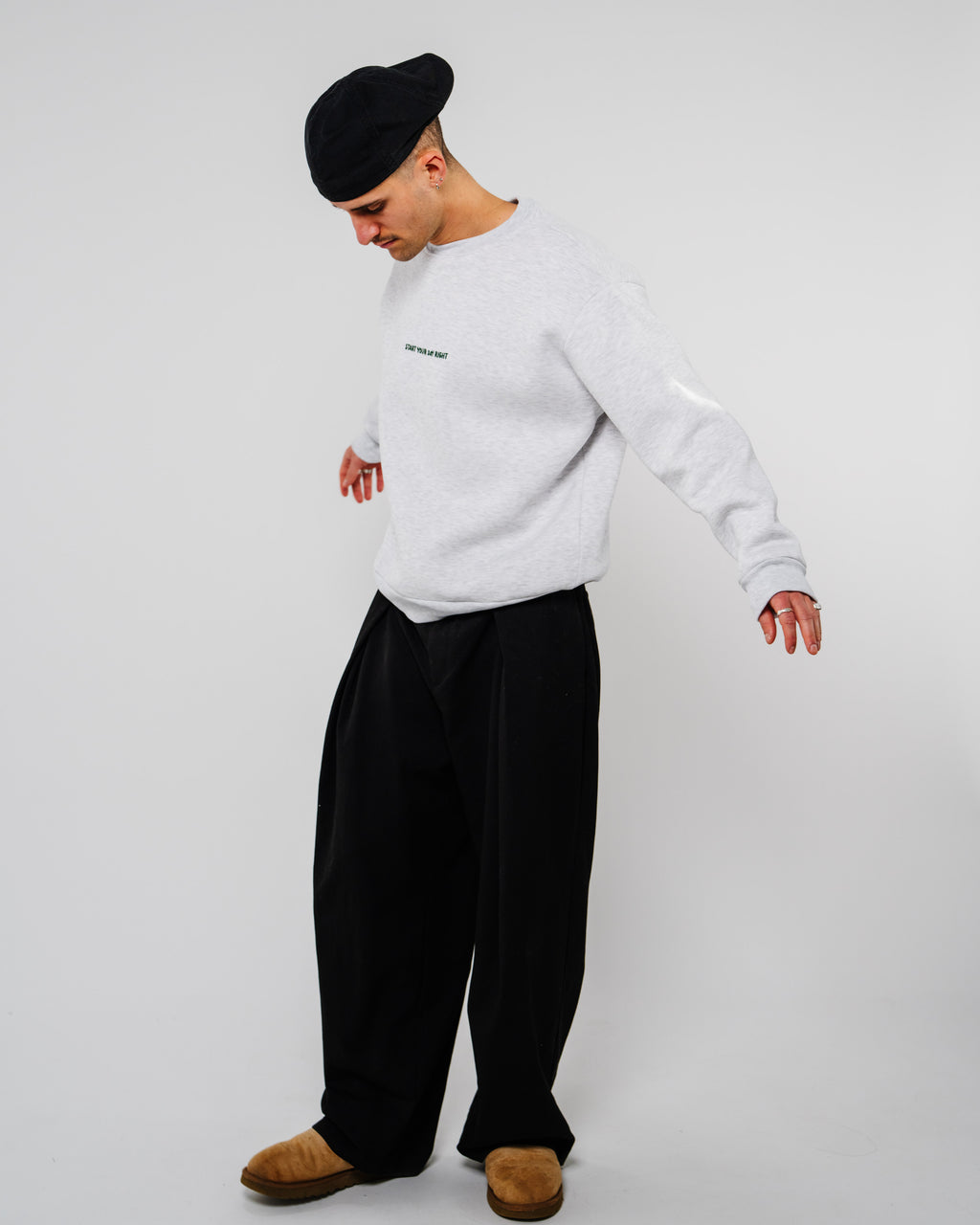 START YOUR DAY RIGHT GREY SWEATER