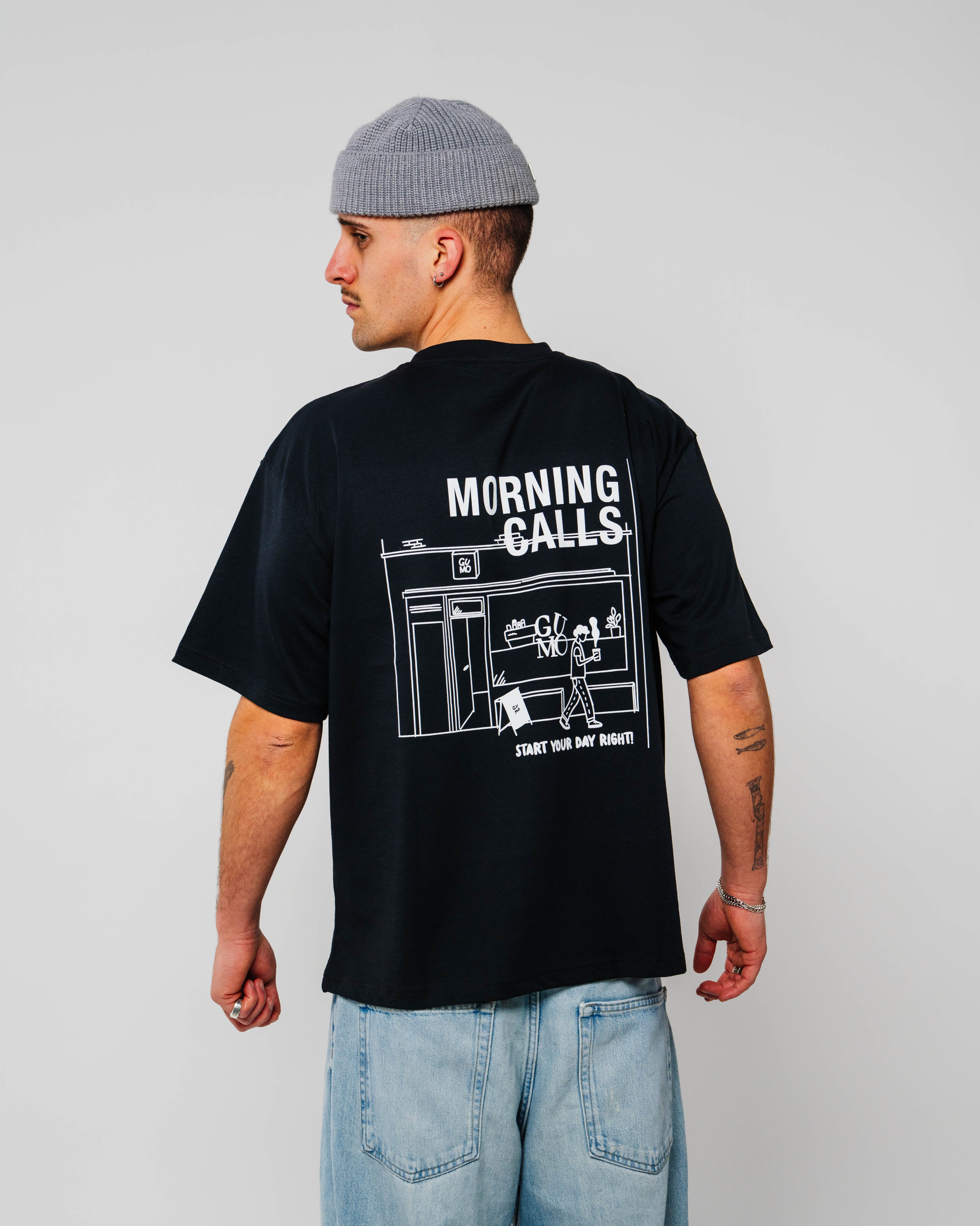 g'morning drawcord Tee　BLACK　L Morning Ritual Oversized T-shirt